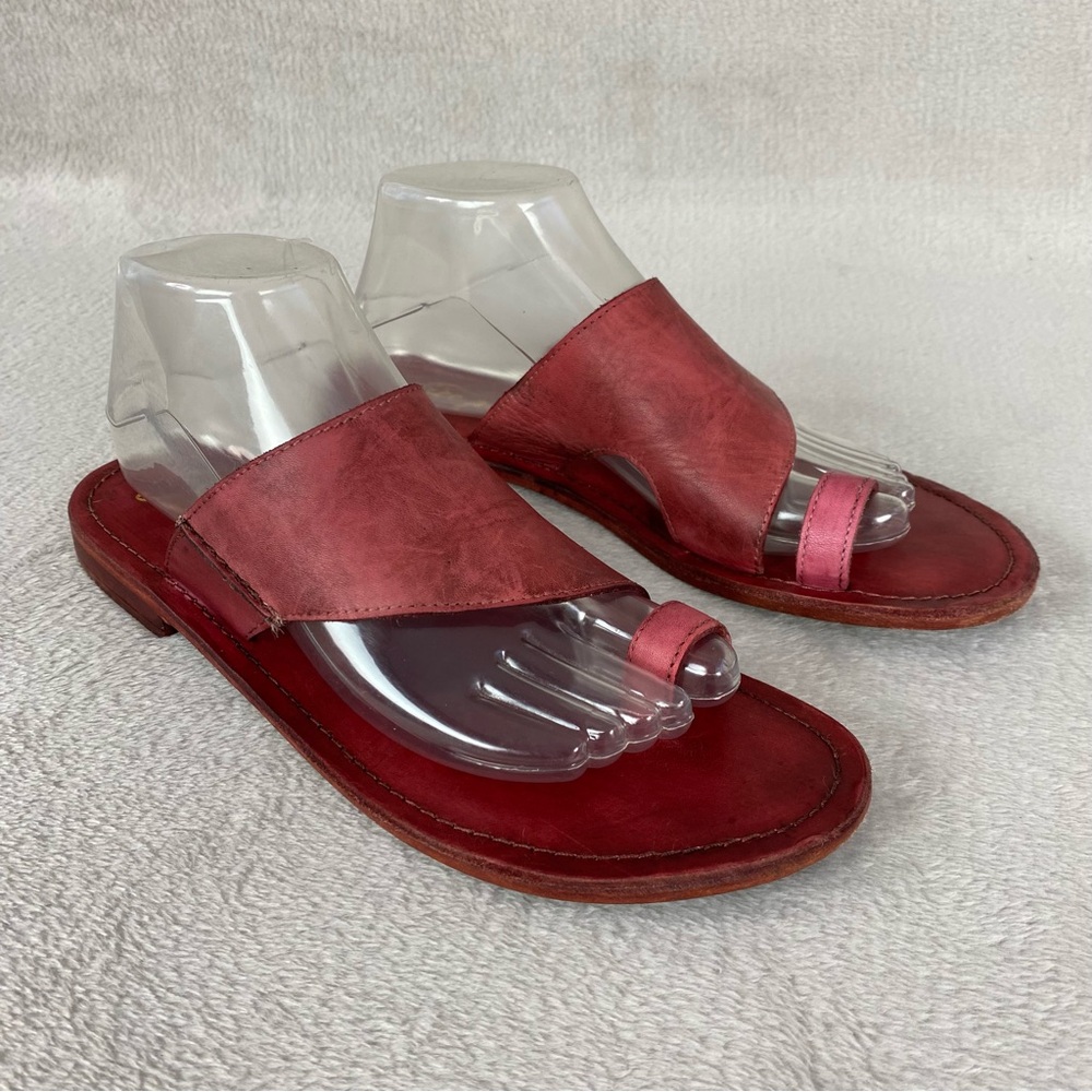 Free People Sant Antoni Women's Slide Sandals Size 9 Red Distress Toe Loop